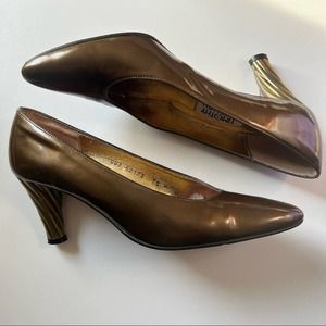 Timothy Hitsman vintage carousel bronzine metal spiral heel pumps 7.5